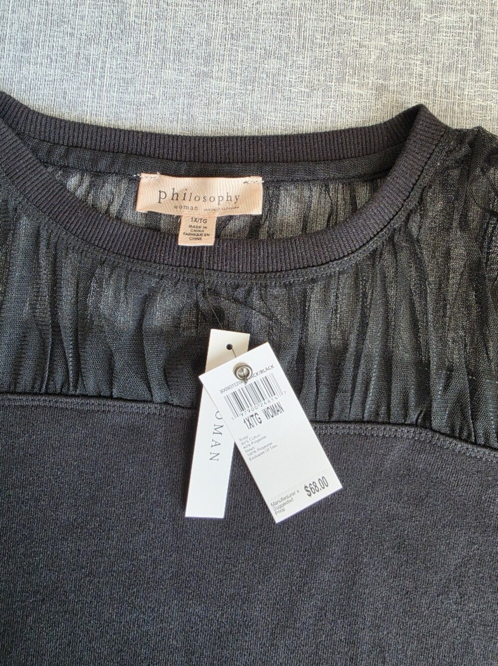Women's Philosophy Sheer Black Mesh Top Sweater Size 1X - Picture 3 of 7